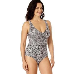 Land's End Ladies' Extra Small Nylon One-Piece Swimsuit Black & White Paisley